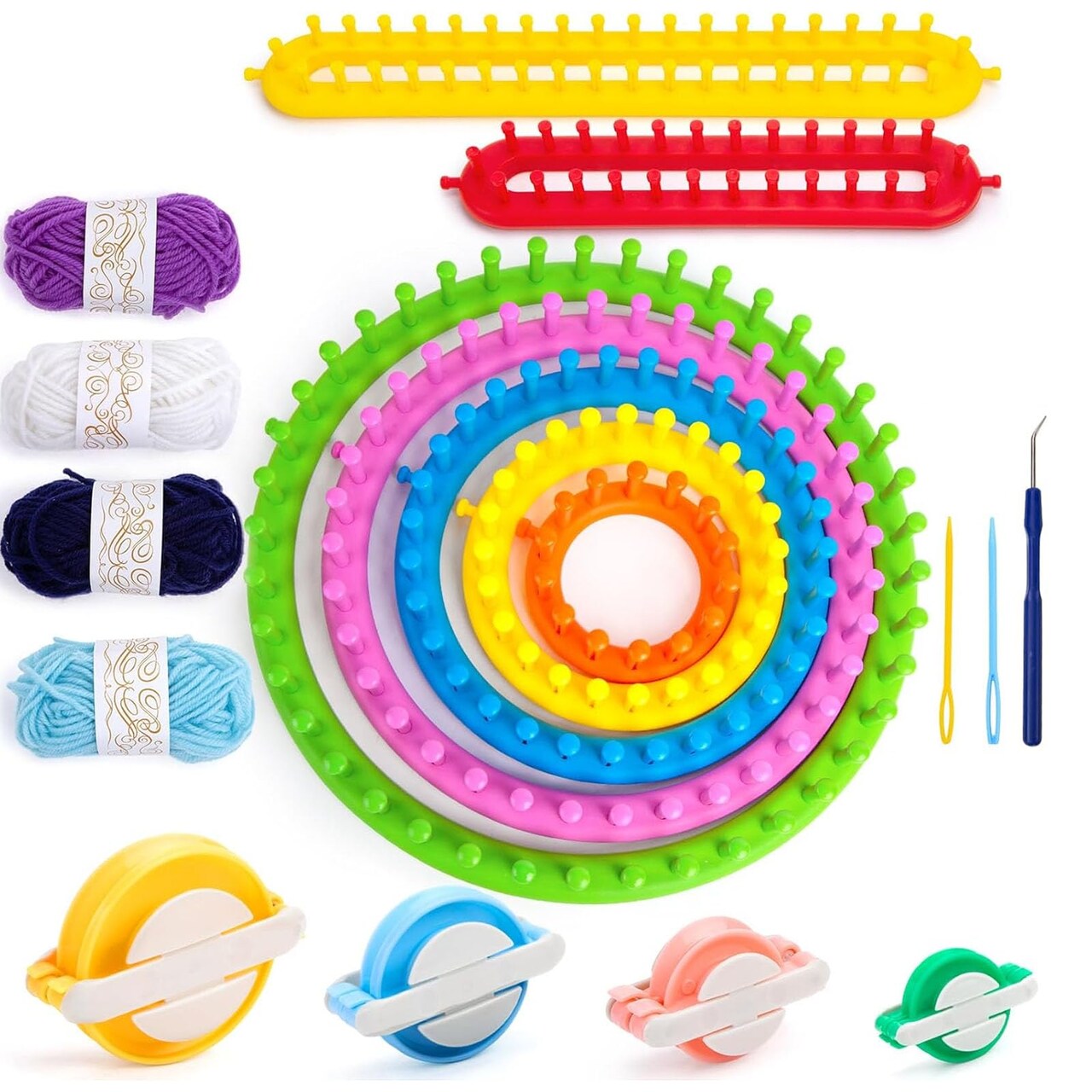 Round Knitting Looms Set, Set of 18PCS Supplies with Hook Needle, Pompom Maker and Yarn, for Knitting Beginners